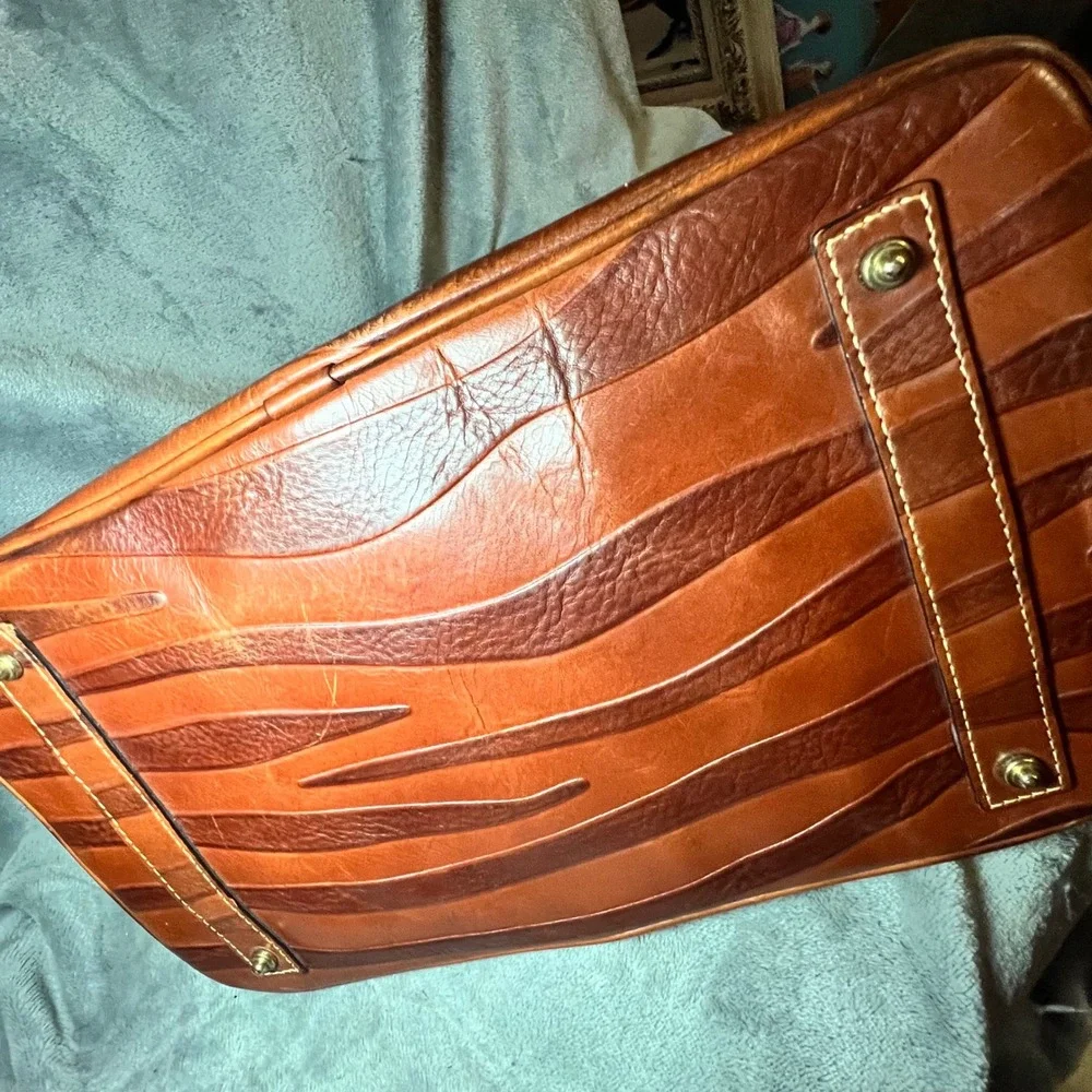 Dooney Bourke Leather Zebra Embossed Satchel Brown Shoulder Bag Large 90's - Picture 10 of 16